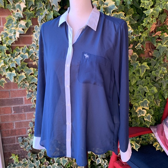 Abercrombie Blue & White Sheer Button Up - Picture 2 of 8